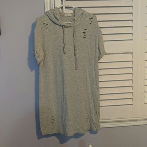 Distressed T-Shirt Dress with hood